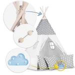 Namiot tipi dla dzieci z girlandą i światełkami - jasno szare w chmurki 