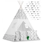 Namiot tipi dla dzieci z girlandą i światełkami - biały w strzały