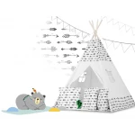 Namiot tipi dla dzieci z girlandą i światełkami - biały w strzały