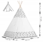 Namiot tipi dla dzieci z girlandą i światełkami - biały w strzały