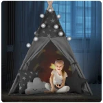 Namiot tipi dla dzieci z girlandą i światełkami Nukido - szare w gwiazdki