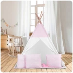 Namiot tipi dla dzieci ze światełkami - różowe w kropki  