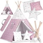 Namiot tipi dla dzieci ze światełkami Nukido - różowe w gwiazdki 