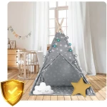 Namiot tipi dla dzieci ze światełkami Nukido - szary w gwiazdki 