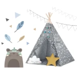 Namiot tipi dla dzieci ze światełkami Nukido - szary w gwiazdki 