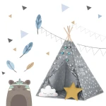 Namiot tipi dla dzieci ze światełkami Nukido - szary w gwiazdki 