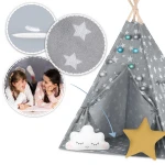 Namiot tipi dla dzieci ze światełkami Nukido - szary w gwiazdki 