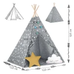 Namiot tipi dla dzieci ze światełkami Nukido - szary w gwiazdki 