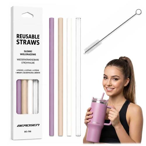 Słomki do kubka berdsten plastikowe wielorazowe zestaw 4 + szczoteczka 