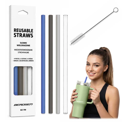 Słomki do kubka berdsten plastikowe wielorazowe zestaw 4 + szczoteczka 