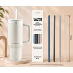 Termos próżniowy kubek z zestawem słomek 1180 ml Berdsen kremowy