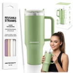 Termos próżniowy kubek z zestawem słomek 1180 ml Berdsen zielony