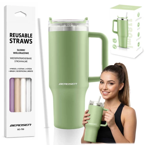 Termos próżniowy kubek z zestawem słomek 1180 ml Berdsen zielony