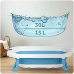 Wanienka składana dla dzieci, niemowląt z termometrem i wkładką  RK-287 biało-niebieska