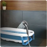 Wanienka składana dla dzieci, niemowląt ze stelażem, termometrem i wkładką Ricokids RK-287 biało-niebieska