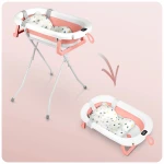 Wanienka składana dla dzieci, niemowląt ze stelażem, termometrem i wkładką Ricokids RK-287 biało-różowa