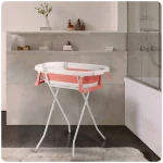 Wanienka składana dla dzieci, niemowląt ze stelażem, termometrem i wkładką Ricokids RK-287 biało-różowa