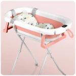 Wanienka składana dla dzieci, niemowląt ze stelażem, termometrem i wkładką Ricokids RK-287 biało-różowa