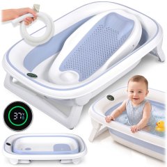 Wanienka składana dla dzieci, niemowląt z termometrem i wkładką Nukido NK-279 biało-niebieska